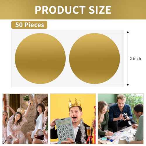 50 Pieces Scratch Off Sticker Labels 2 inch for Scratch Off Stickers Lottery Tickets DIY Raffle Card Creating (Gold, Round 2inch)