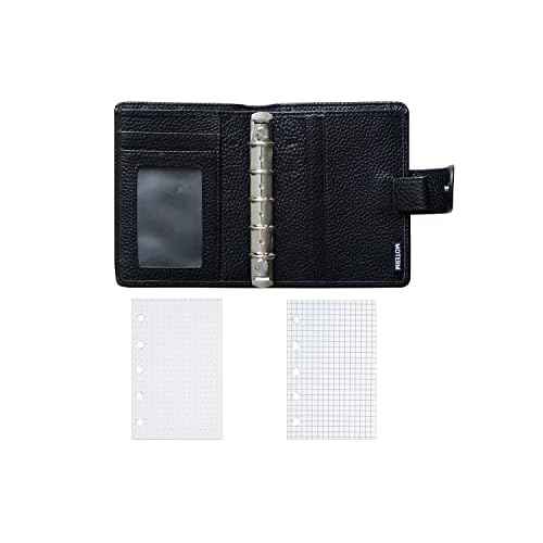 Moterm A8 Regular Rings Planner - Genuine Leather Binder Organizer Wallet (Pebbled-Black, 15mm Ring)