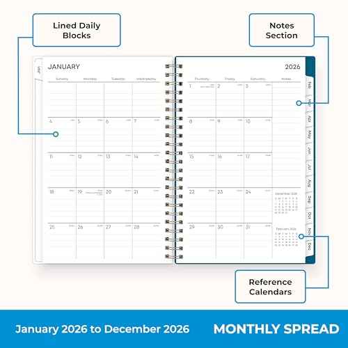 Blue Sky 2026 Weekly and Monthly Planner Calendar, January 2026 - December 2026, 5" x 8", Flexible Frosted Cover, Laminated Tabs, Durable Twin Wire Binding, Bakah Blue
