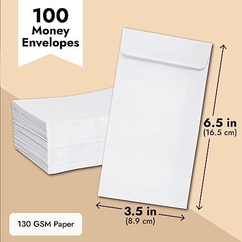Juvale White Money Envelopes for Cash - 3.5x6.5 inch, Pack of 100, Secure Adhesive Closure