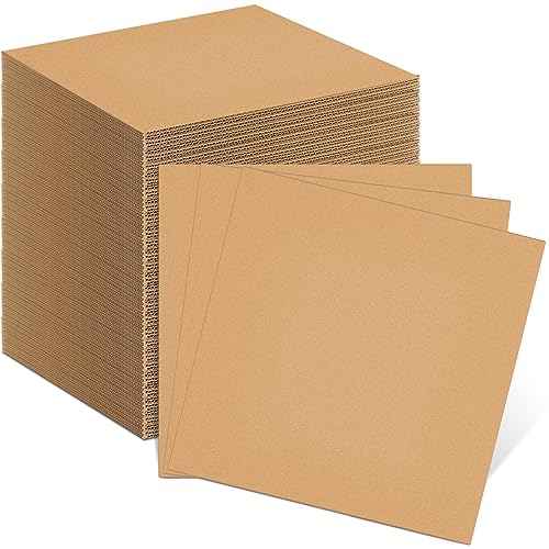 Henoyso 110 Pack 12 x 12 Inch Corrugated Cardboard Sheets Flat Cardboard Sheets Packaging Inserts Flat Square Inserts Squares Separators for Shipping Packing Mailing Crafts(Brown)