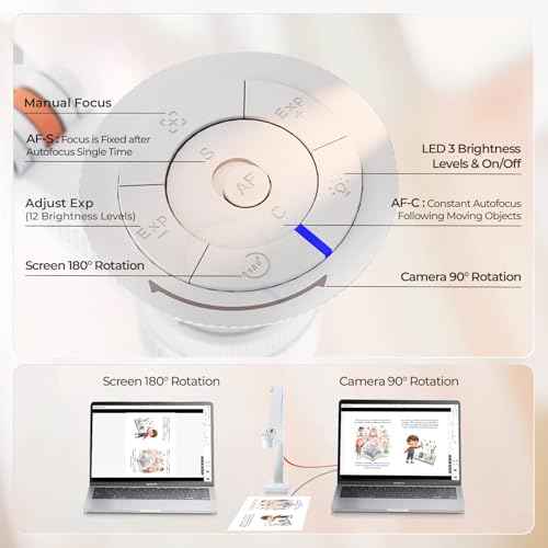 CZUR Fancy S Pro USB Document Camera for Teacher, 12MP 4K Webcam with Microphone and LED Light, Up to 60fps, Auto Focus, for Remote Teaching, Web Conference, for Mac and Windows, White