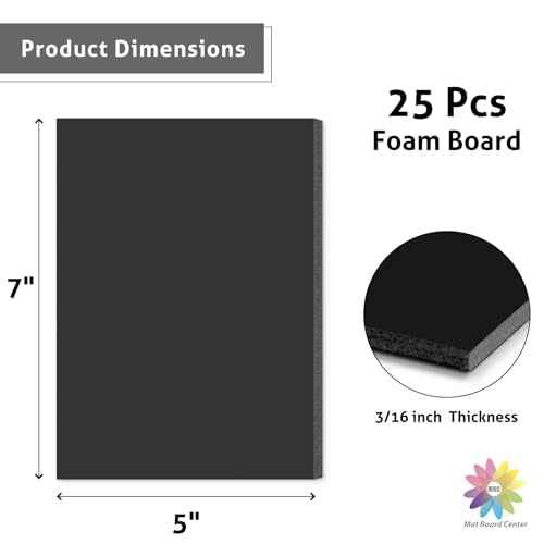Mat Board Center, Pack of 25 Foam Core Backing Boards 3/16" (5x7, Black)