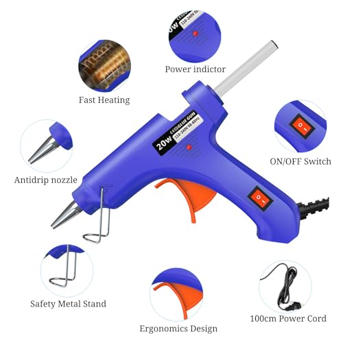 Mini Hot Glue Gun 8-Pack with 40 Sticks – 4 Colors (Blue, Pink, White, Cyan) Craft Tools