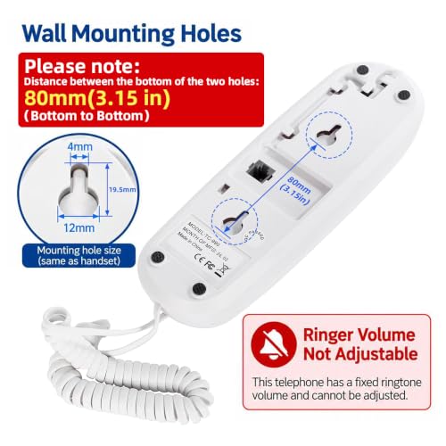 OF-990 Slimline Wall-Mount Corded Telephone No Power Needed
