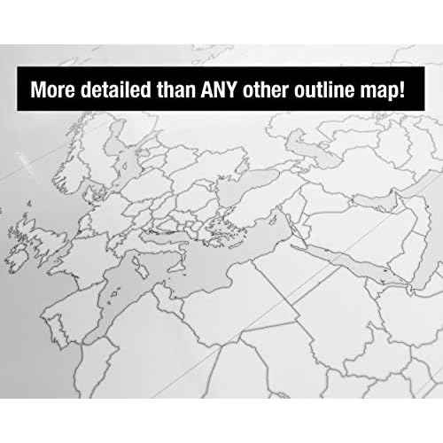 Large Blank World Outline Map Poster, Laminated, 36¡± x 24¡± | Great Blank Wall Map for Classroom or Home Study | Free Dry Erase Marker Included | Includes Detailed Laminated Answer Sheet | Learn Fast!