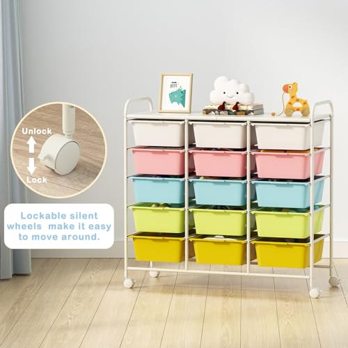 Ytaoka Multicolor 15-Drawer Rolling Cart with Wheels – Plastic Drawers & Metal Frame