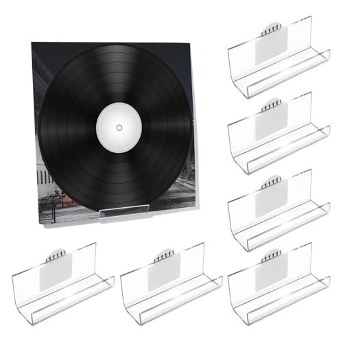 Kalami 6 Pack Vinyl Record Holder Wall Mount - Self-Adhesive Display Shelves