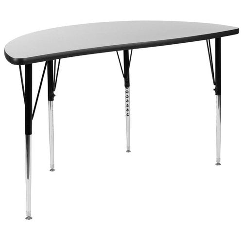 Flash Furniture 47.5" Half Circle Wave Collaborative Grey Thermal Laminate Activity Table - Standard Height Adjustable Legs