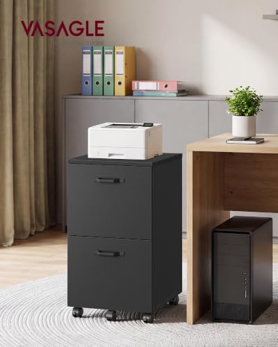 VASAGLE Ink Black 2-Drawer File Cabinet on Casters – Small Rolling Storage