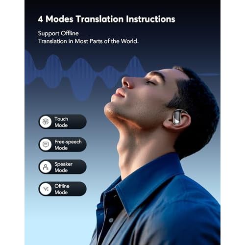 AI Translation Earbuds: Real-Time 144 Languages Translator Earphones, Audifonos Traductores Ingl?s Espa?ol, Bluetooth 5.4, OWS Open Ear & LCD Touch, Ideal for Travelers, Business & Language Learners