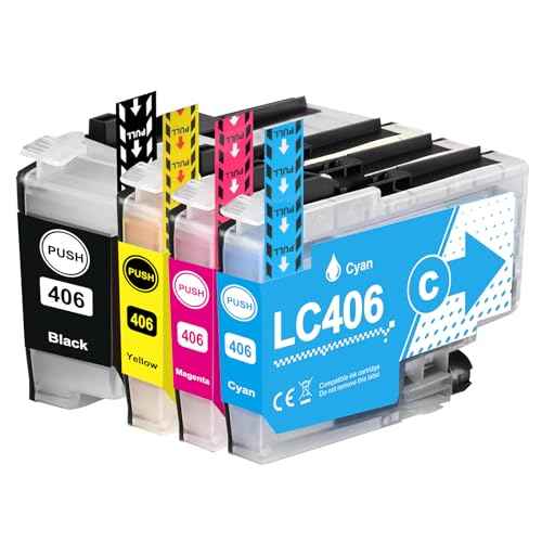 LC406 4 Colors Compatible Ink Cartridges Black 3000 Pages Color 1500 Pages for Brother J4335DW MFC-J4335DW J4345DW MFC-J4345DW MFC-J4535DW MFC-J5855DW MFC-J6555DW MFC-J6955DW MFC-J5955DW Printer