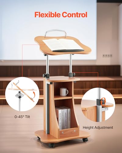 VEVOR 43 in Wooden Lectern Podium Stand with Adjustable Height & Angle — Dark Cherry