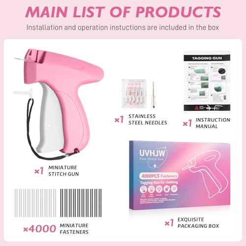 Stitch Gun for Clothing, Stitchy Gun Quick Clothes Fixer, Dress Tagging Gun-Includes 2,000 Black Fasteners & 2,000 White Fasteners & 6 Needles