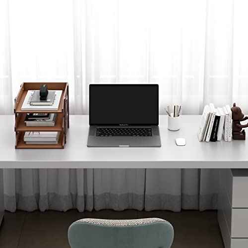 Leather Desk Organizer, Thipoten 3-Tier Stackable Letter Tray Holder for Office Supplies, Paper, File, Magazine, Perfect Office Organization for Desktop (Brown-3Tiers)