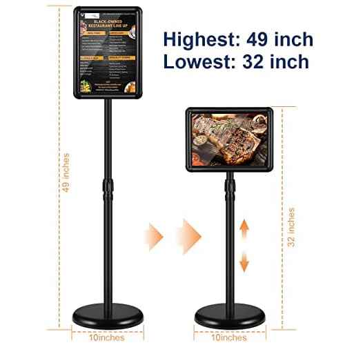 JACNITAD 2 Pack Adjustable Sign Holder Stand with Base, 8.5 x 11 Inch Vertical and Horizontal View Sign Displayed, Snap Open Frame for School Store Business Advertise Show Christmas Decor, Black
