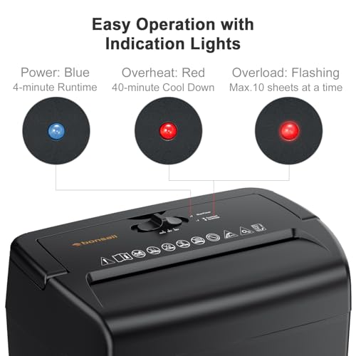 Bonsaii Black 10-Sheet Heavy Duty Cross Cut Paper Shredder for Home & Office