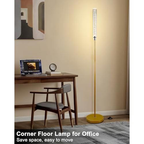 Lightdot 68IN LED Floor Lamp for Living Room, Modern Standing Tall Lamps with Crystal Lamp Head, Aquarium Night Light with Foot Switch, Mid Century Industrial Floor Lamp for Bedroom/Office-Gold