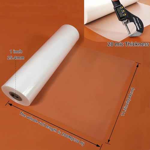 17.3 in x 656 ft Glossy Thermal Laminating Film, 1" Poly-in Core for Hot Roll Laminating Machine 28 mic Thickness