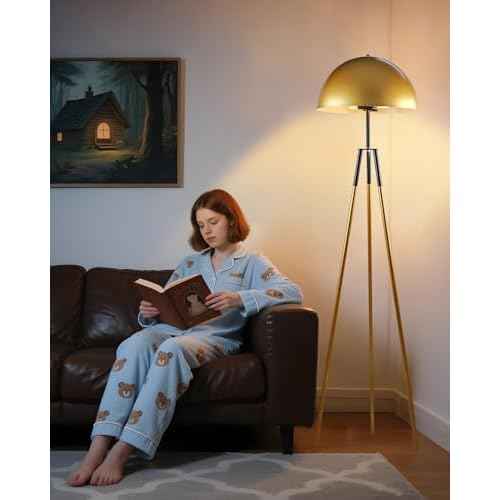 Lightdot 67IN LED Tripod Floor Lamp, Mid Century Standing Lamps, Industrial Floor Lamp for Living Room, Bedroom, Study Room and Office, Arc Shade with E26 Base-Gold