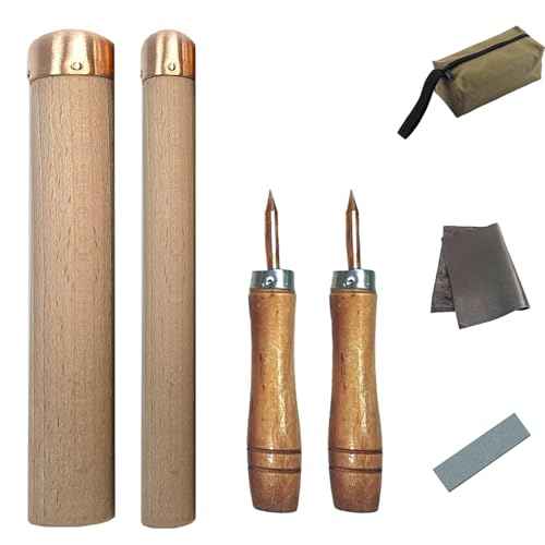 Obsidian Crafting Flint Knapping Tools,Dragon Crystal Stone Age Tool,Crafting Obsidian Stone Crystal,2 Small Pressure Flaker,2 Copper Boppers,1 Tool Bag,Leather Pad Tools(Small four piece kit)
