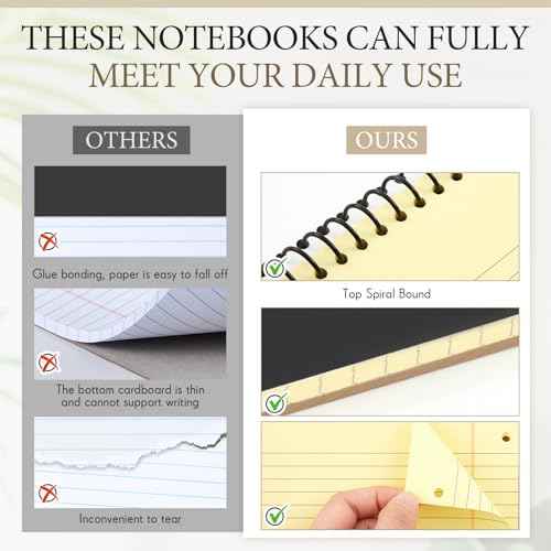10 Packs 8.5" x 11" Top Spiral Notebook with 3 Hole Punched Legal Pads College Ruled Notepad 50 Sheets Hard Cardboard Paper Wirebound Notepad for Office School Business (Yellow)