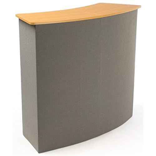 Portable Trade Show Counter, Sets Up in Minutes, Includes Gray Hook & Loop-Receptive Fabric Front and MDF Countertop with Natural Wood Finish ? Stands 37-1/2¡± Tall