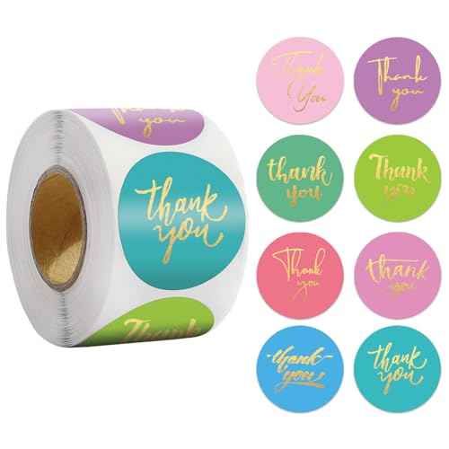 500Pcs Thank You Stickers 8 Designs 1 Inch Gold Foil Thank You Sticker for Packaging Thank You Stickers for Small Business Thank You Label Stickers Self-Adhesive Labels for Envelopes,Gift Wrap, Craft