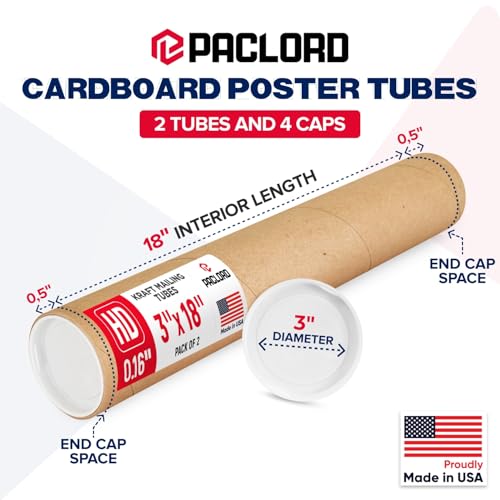 3 x 18 Inch Heavy Duty Kraft Mailing Tube with Caps - Made in USA, 2 Pack