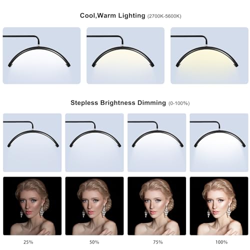 22-inch Half Moon Lash Lamp for Eyelash Extensions & Estheticians, Dimmable LED Lash Light, Shadow-Free Moon Light for Lash Tech, Adjustable Eyelash Lamp with Rotating Head (Black)