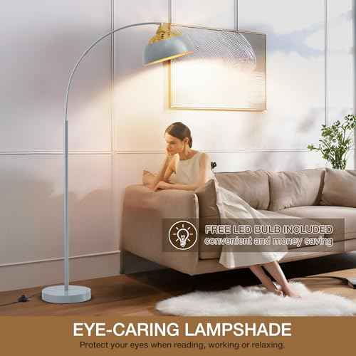 Arc Floor Lamps for Living Room, 71" Standing Lamp with Adjustable Lamp Head, Silver Metal Tall Lamps with Foot Switch, Arched Reading Light for Bedroom, Office, 9W 3 Color Temperatures Bulb Included