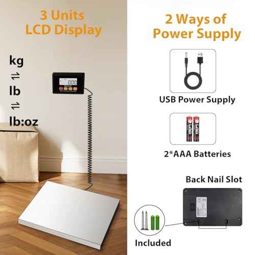 Digital Postal Scale,440lb x 10g Accuracy Shipping Scale,Stainless Steel Platforms,Heavy Duty Scale with LCD/Hold/Tare Functions,Postage Scale for Packages,Luggage Scale,Battery&USB Included