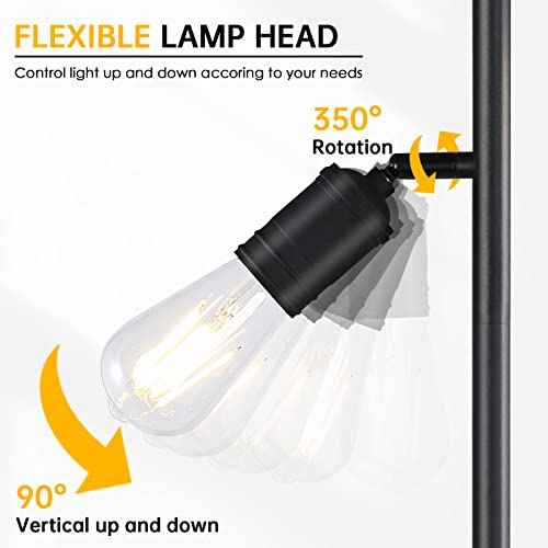 Industrial Standing Lamp with 3 Adjustable Rotating Lights - Tree Floor Lamp for Living Room, Bedroom, Home, Office (E26 Edison Bulb, Black)