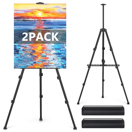 Easel Stand for Sign, Hemndic 66" Easels Stand for Painting Heavy Duty, Portable Travel Easel for Display (2 Pack)