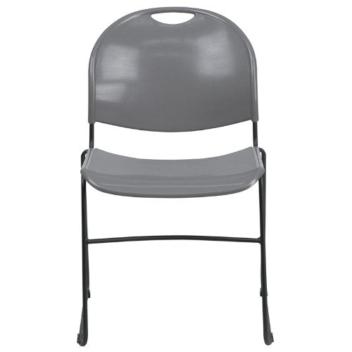 Flash Furniture 4 Pack HERCULES Series 880 lb. Capacity Gray Ultra-Compact Stack Chair with Black Powder Coated Frame