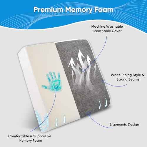 4 Inch Thick XL Orthopedic Memory Foam Seat Cushion - Extra Large Office Chair Cushion for Back Pain, Sciatica & Tailbone Pain Relief, Non-Slip Ergonomic Car, Desk & Wheelchair Cushion