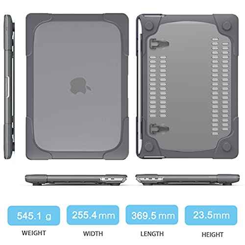 Mektorn for MacBook Pro 16 inch Case 2020 2019 A2141 Heavy Duty Dual Layer Shockproof Bumper Hard Case Cover New Pro 16 with Touch Bar & Touch ID, Gray
