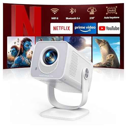 Mini Projector with WiFi6 and Two-Way Bluetooth5.4, 4K Smart 1080P Portable Outdoor Movie Proyector with Android 13 & Built-in Apps, Auto Keystone & 270¡Æ Rotation,Compatible with Phone/HDMI/TV Stick
