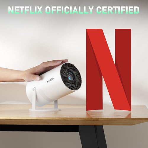 [Official Netflix & Electric Focus] Projector with WiFi and Bluetooth, XuanPad Full HD 1080P Portable Projector, 210¡Æ Rotatable Stand, Auto Keystone, Dust Removal and Heat Dissipation Design