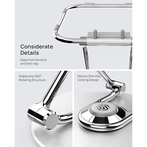 SODI Fixable Adjustable Laptop Stand with 360 Rotating Base, Ergonomic Laptop Stand for Easy Storage, Foldable Laptop Riser Compatible with MacBook Pro/Air up to 16", Silver