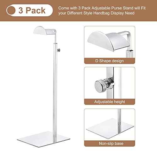 uxcell Purse Display Stand Set 3 Pack Metal Adjustable Handbag Rack Single Hook Holder for Boutique Store - Silver