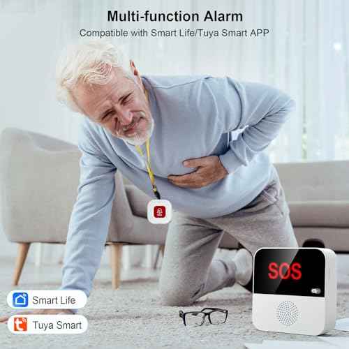 WiFi Pager, Caregiver Pagers Life Alert Systems for Seniors no Monthly Fee, 1 Receiver and 1 SOS Panic Button & 1 Watch Pager, Compatible with Tuya Smart/Smart Life APP
