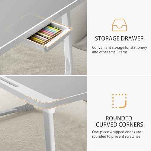 Laptop Desk for Bed, Laptop Bed Tray Table, Foldable Lap Tablet Table with Storage Drawer and Bookstand, Lap Desks Bed Trays for Sofa Couch Floor (Silver)