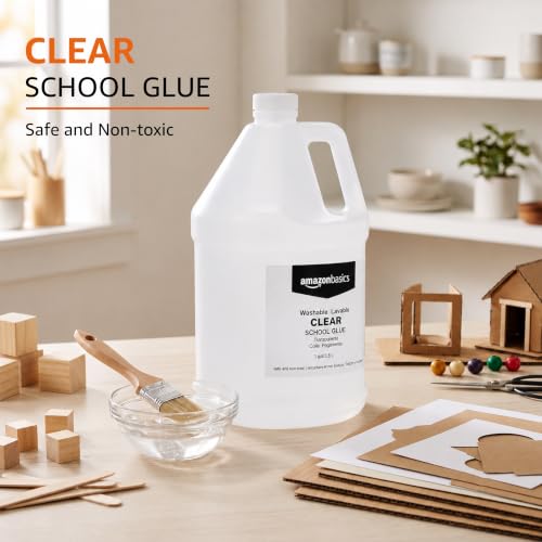 Amazon Basics 1 Gal Clear School Glue for Slime, Paper, Wood – All-Purpose Adhesive, 128 fl oz