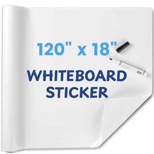 Whiteboard Sticker for Wall, 120" x 18" No Ghosting Peel and Stick Dry Erase White Board Roll, Stain-Proof Self-Adhesive Whiteboard Paper for Home, Office, Classroom