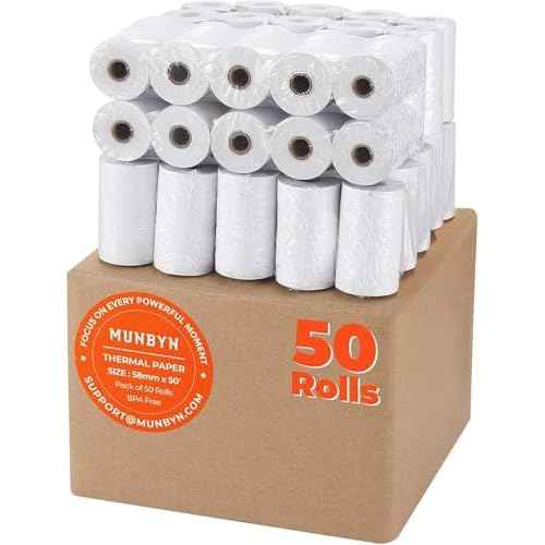 MUNBYN 2 1/4" x 50' Thermal Paper (50 Rolls), BPA Free Receipt Paper, 58mm Thermal Receipt Papers Fits All 58mm Thermal POS Printer, Square Terminal Credit Card Machines thick enough printers clearly