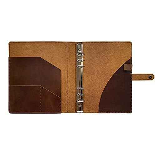 2026 Leather Planner - A5 Genuine Leather 6-Ring Binder Planner with Weekly & Monthly Pages for Men and Women, Inner Pockets and Pen Holder, Refillable