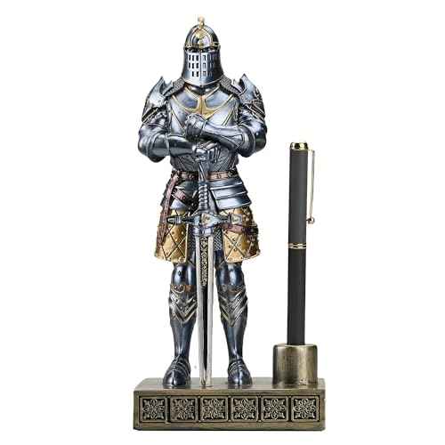 King's Guard Knight Pen Stand Statue Office Pen Stand Desk Organizer for Men Top Collection as Gift 9.45 Inches (Blue)