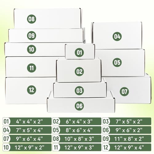 Nest Gleam 12x9x3 Inch White Shipping Boxes Set of 5 Corrugated Cardboard Mailers