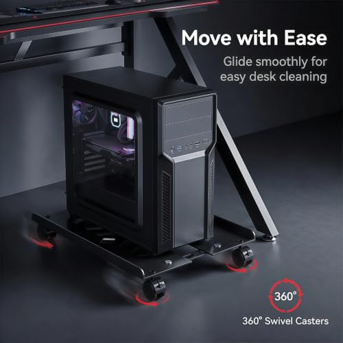 BoundlesEcho Large Computer Tower Stand, 8.07–10.63 in Width, 19.29 in Length, 4-Caster Swivel CPU Carriage